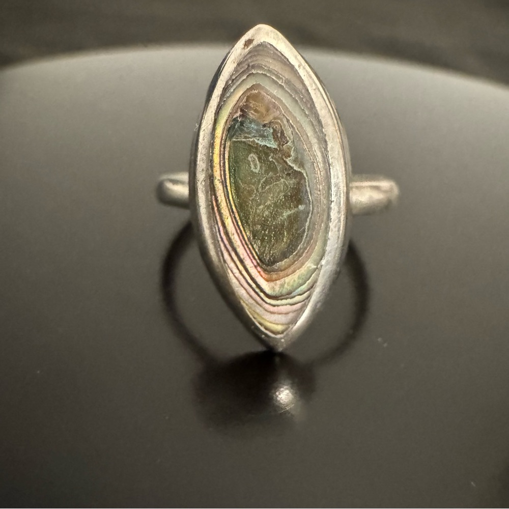 Vintage Taxco Sterling Silver Abalone Ring – Marquise – Size 4.75